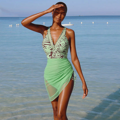 Swimsuit Mesh Stitching One Piece Printed One Piece Swimsuit Women