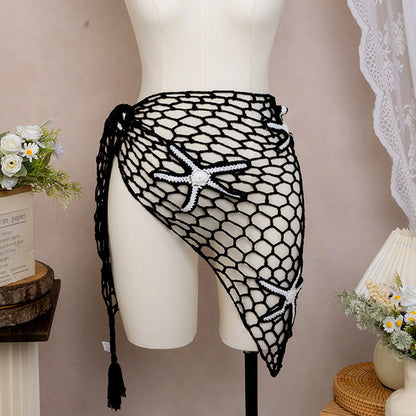 Summer Hollow Out Cutout Starfish Hand Crocheting Beach Triangle Shawl Sexy Fishnet Sunscreen Beach Towel