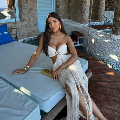 Tube Top Strap Cropped Outfit Bag Hip Long Tassel Beach Sexy