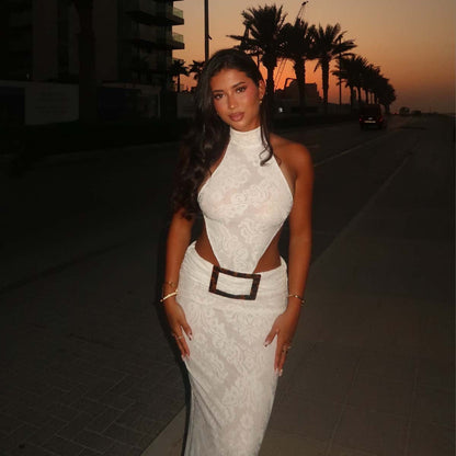 Women Elegant Halter Dress Sexy Cutout Backless Dress
