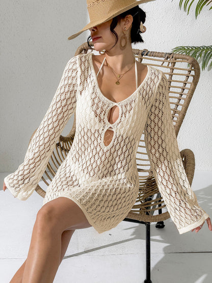 Women Hollow Out Cutout Sexy Beach Dress Women Clothing Beach Cover Up Overclothes Dress