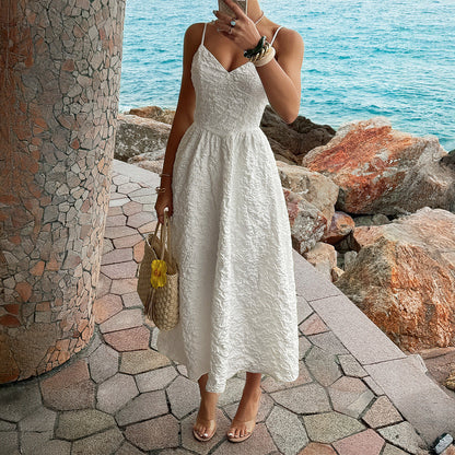Casual Vacation Solid Color Strap Dress Spring Summer Women Clothing