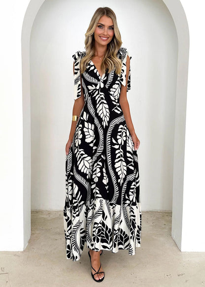 Summer Women Maxi Dress V neck Sleeveless Printed Dress