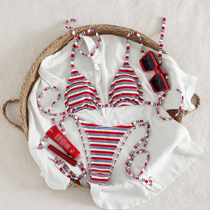 Swimwear Sexy Bikini Striped Halter Strap Bikini Swimsuit