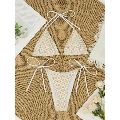 Swimsuit Women Three Point Bikini Sexy Lace Lace up Split Retro Swimsuit
