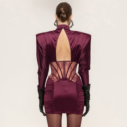 Autumn Winter Sexy Tight Elastic Satin Hip Elegant Dress