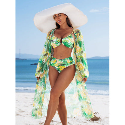 Sexy Swimsuit Women Split High Waist U Shaped Bikini Bikini Three Piece Sets Swimsuit Printed Swimsuit