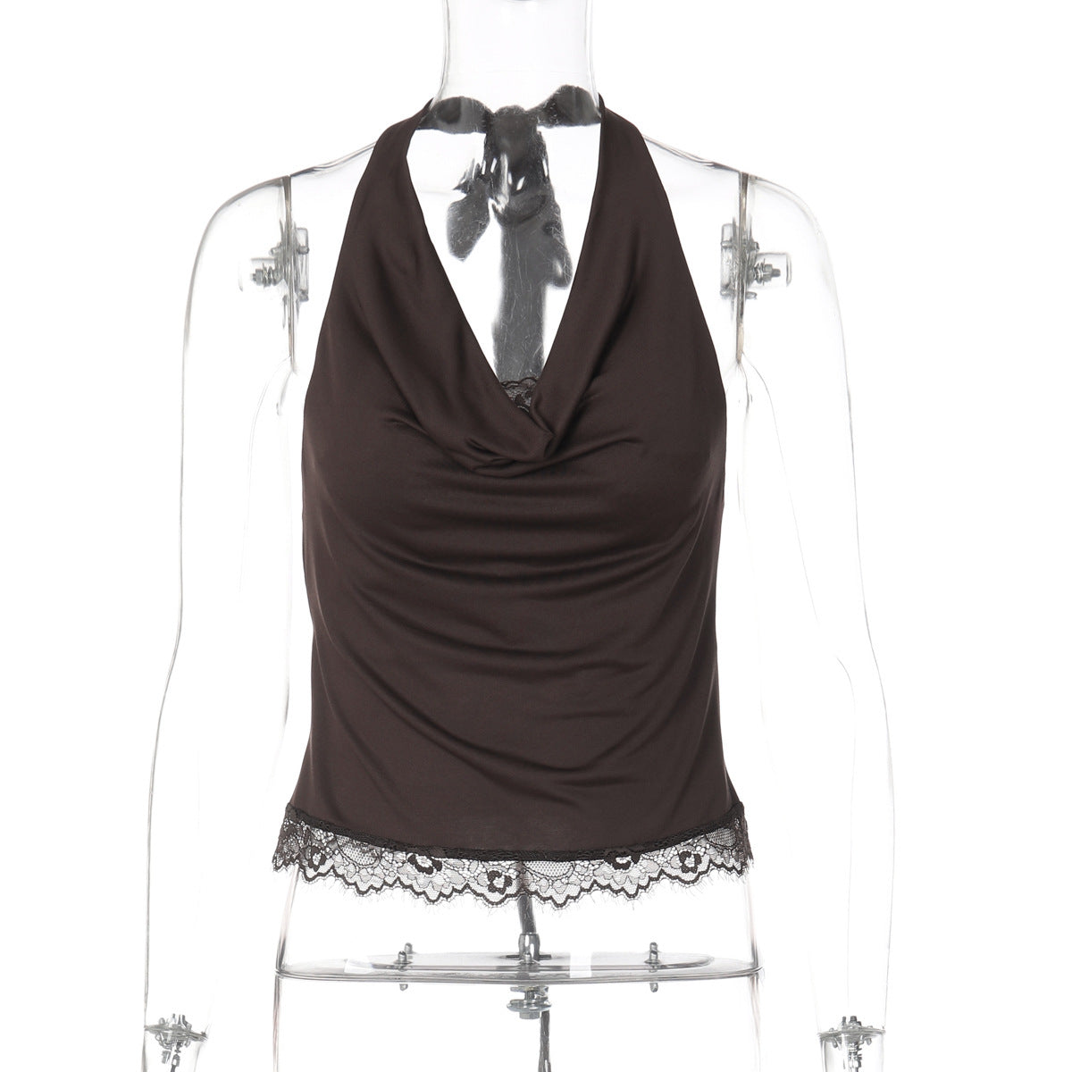 Lace Stitching Swing Collar Halterneck Vest Women Winter Sexy Inner Wear Outer Wear Slim Fit Tied Top Women