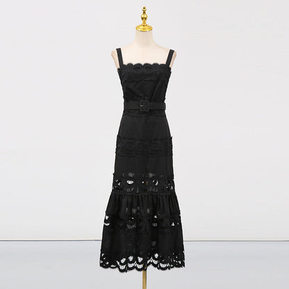 Vacation Maxi Dress Hollowed out Embroidered Strap Fishtail Design Dress Women