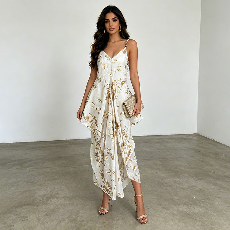 Vacation Dress Sleeveless Deep V Plunge neck Strap Cinched Peplum Profile Dress for Women