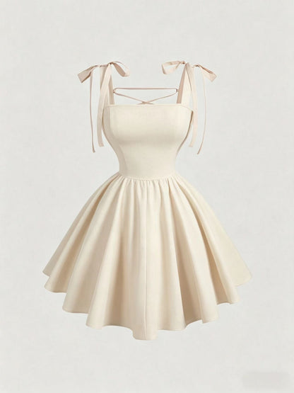 Slimming Flounce Square Collar Summer Dress French Sweet Spicy Pink Bow Bandage Sexy Sling Dress