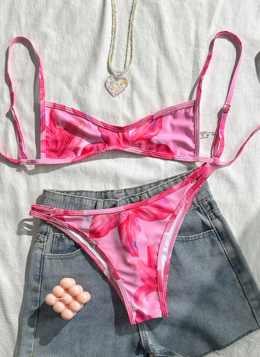 Women Summer Vacation Tight Miniature Bikini Elegant Two Piece Set Beach Swimsuit