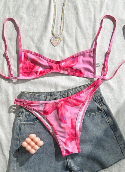 Women Summer Vacation Tight Miniature Bikini Elegant Two Piece Set Beach Swimsuit