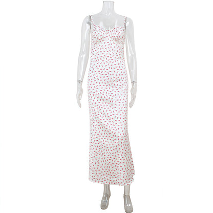 Tea Break Ballet Gentle Floral Strap Dress Slim Lace Edge Sexy Dress for Women