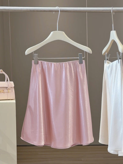 Graceful Satin Acetate Fishtail For Women Summer High Waisted Figure Flattering Draping A Line Sheath Short Skirt