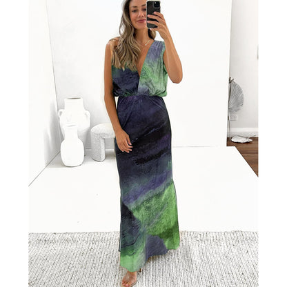 Enter Spring Summer Sexy Backless Slit Dress Loose Vacation Women Clothing Dress