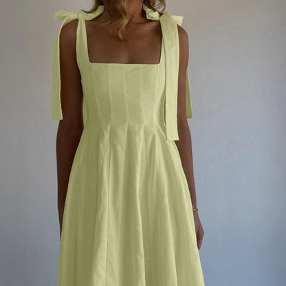 Women Clothing Suspenders Dress Summer Sleeveless Square Collar Vest Dress Casual Dress