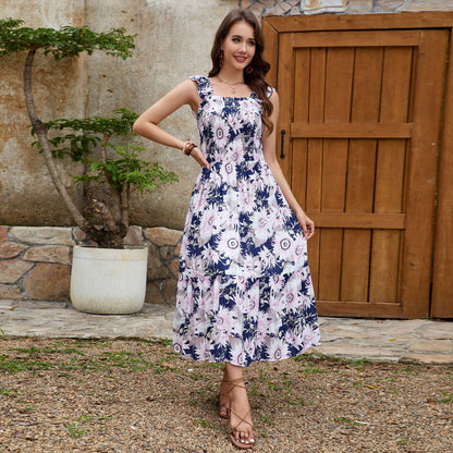 Rayon Ruffle Sleeve Vest Dress Vacation Elegant Big Hem Dress