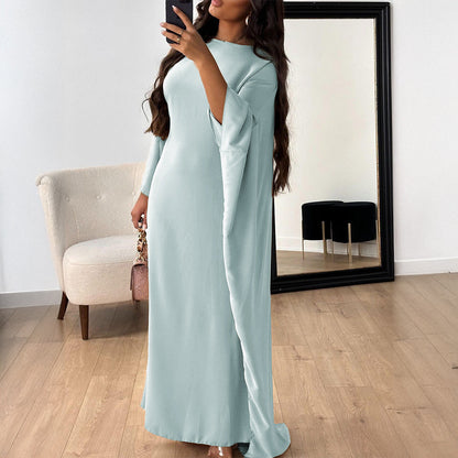 Spring Summer Casual Elegant Loose Solid Color Batwing Sleeve Dress