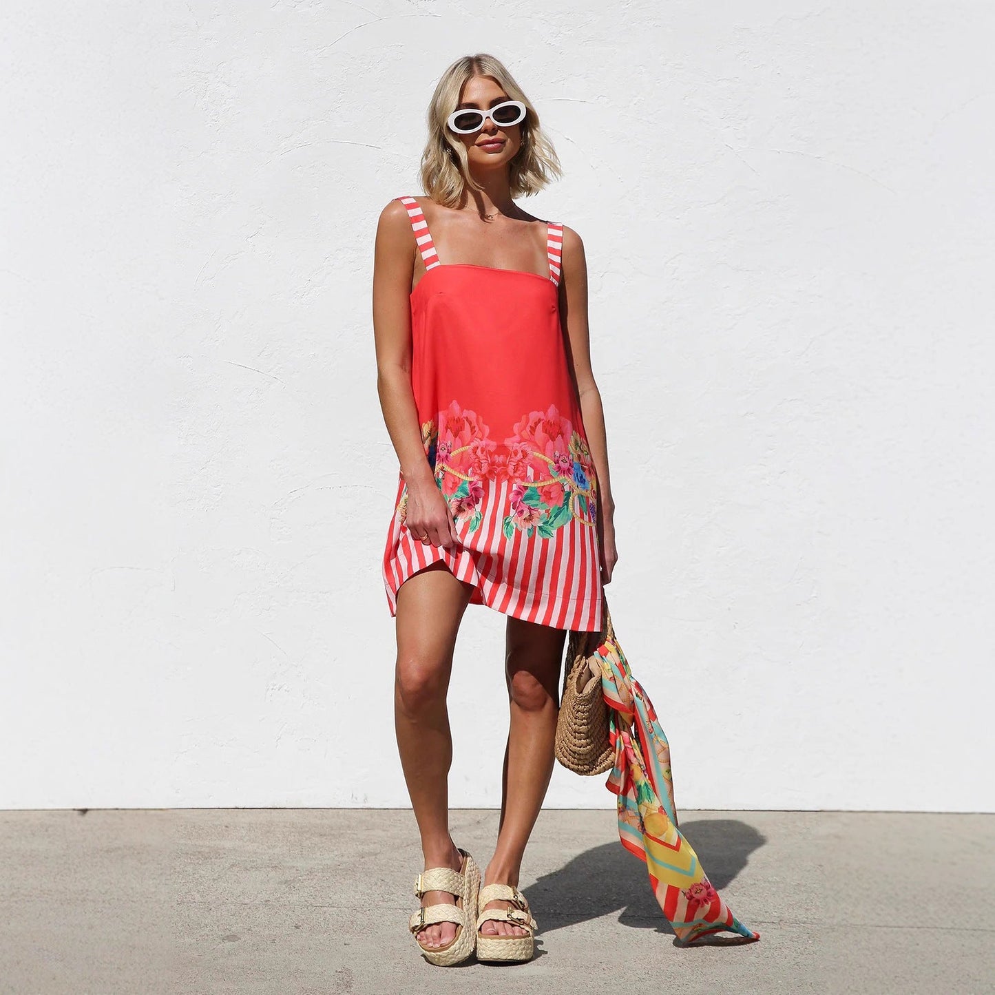 Suspender Skirt Positioning Printing A Swing Mini Suspender Dress for Women