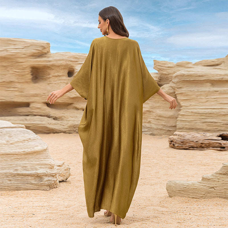 Golden Beach Coat Dress Loose Gorgeous Dress Swimsuit Outwear Blouse Sun Protection Shirt