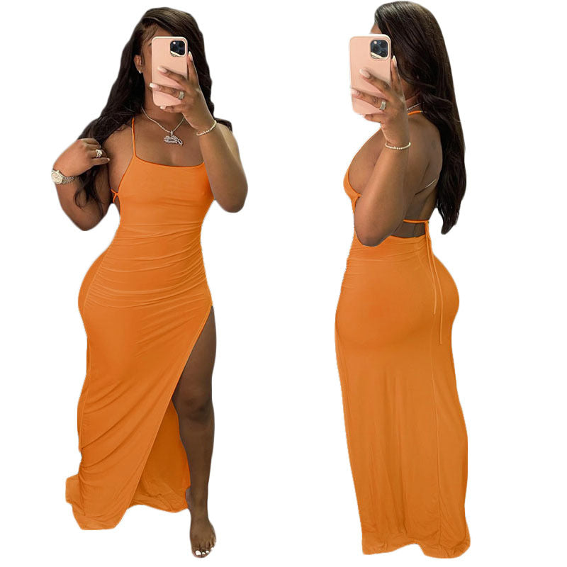 Women Clothing Spring Summer Sexy Strap Solid Color Dress
