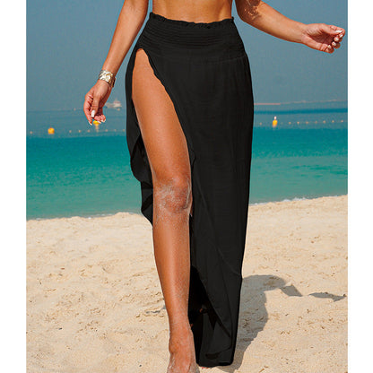 Arrival Beach Skirt Solid Color Simple Waist Fitted Irregular Asymmetric Wooden Ear Sexy Side Split Skirt Blouse
