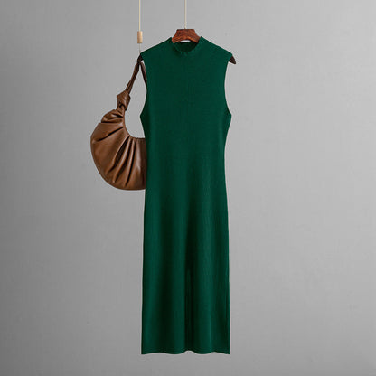 Solid Color Slim Fit Stretch Knitted Sleeveless Vest Summer All Matching Sheath Dress