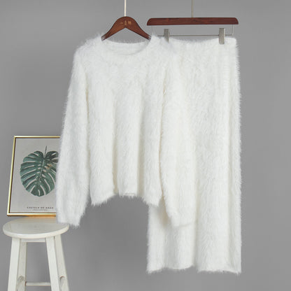 Pullover Sweater Skirt Autumn Winter Knitted Two Piece Sets Sweater Women
