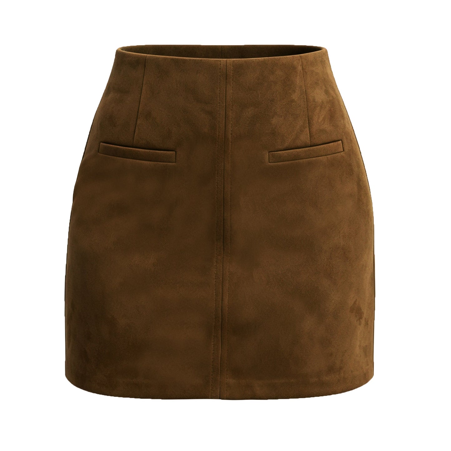 Autumn Winter Women Suede Pocket Skirt High Waist Zipper Solid Color Mini Skirt