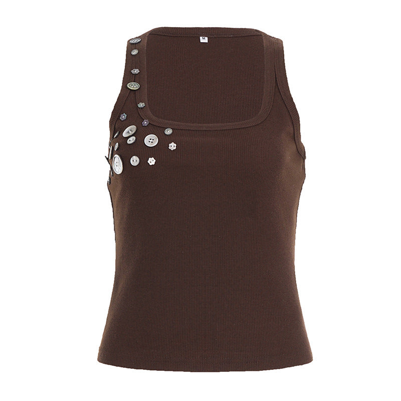 Thread Dopamine Color Sequ Button Knitted Vest Personality Girlish Sling