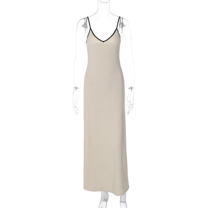 Women Clothing Summer Fashionable Elegant Sexy V neck Midi Strap Dress