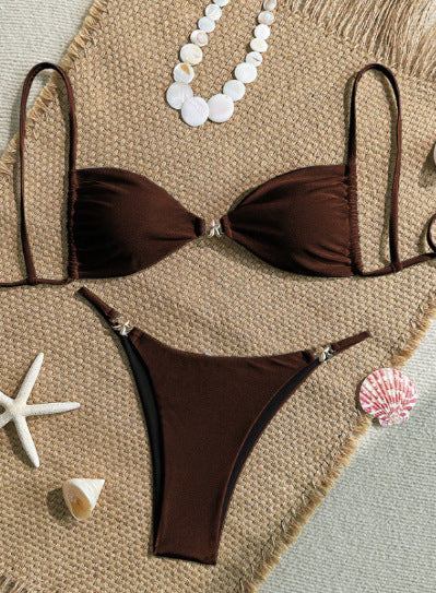 Popular String Shoulder Strap Lace up Sexy Bikini Women Triangle Cup Bikini Seaside Beach Spring