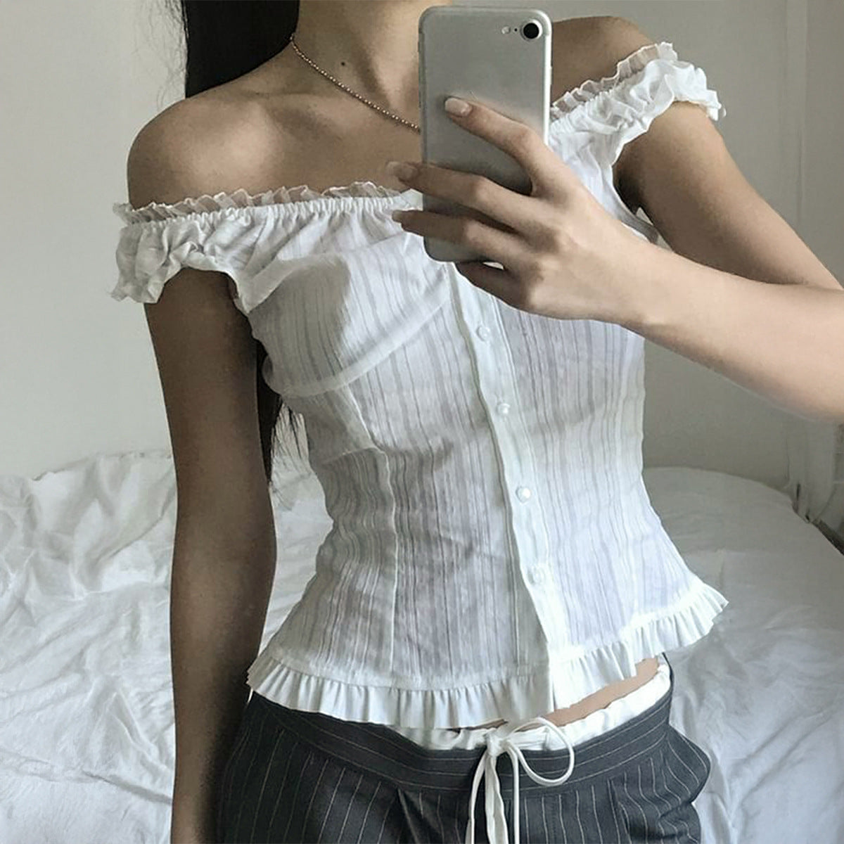 Women Clothing Summer Sexy Cold Shoulder Sleeveless Cardigan Shirt