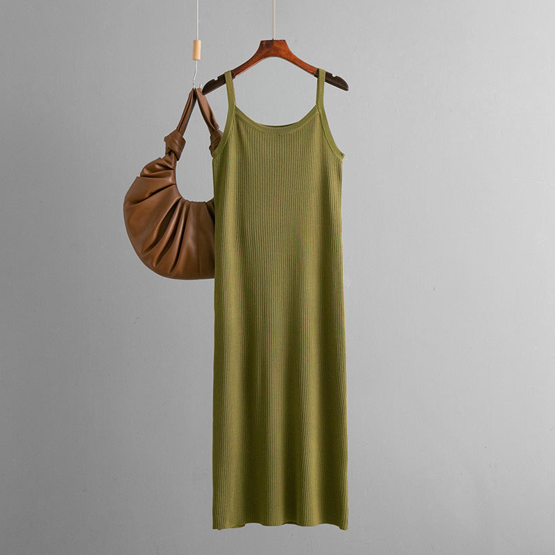 Summer Women Casual Loose Solid Color Simple Camisole Knitted Dress