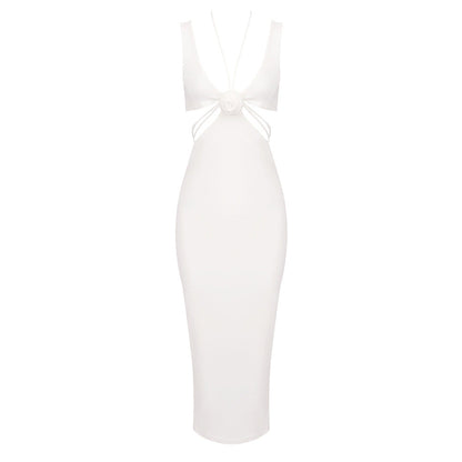 Summer Black White Red Slip Halter Cut out Waist Baring Dress Women