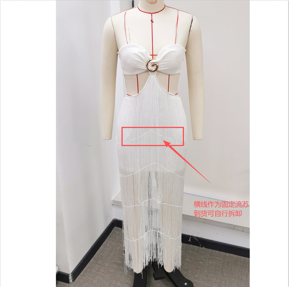 Tube Top Strap Cropped Outfit Bag Hip Long Tassel Beach Sexy