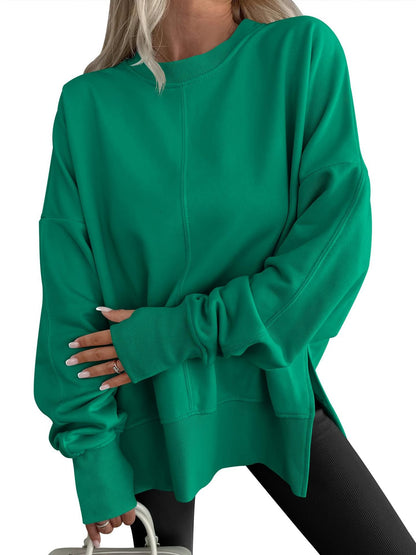 Code Casual round Neck Pullover Solid Color Loose Sports Long Sleeve Sweatshirt Tops