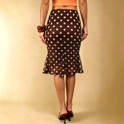 Summer Dot Mesh Fishtail Skirt Retro Ruffled Waist Tight Slimming Skirt