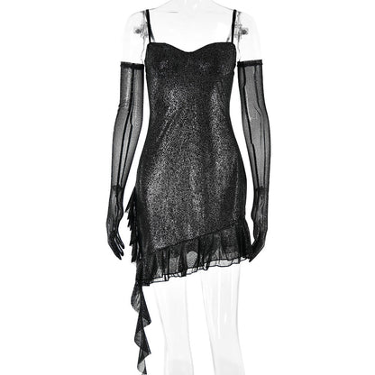 Women Clothing Mesh Silver Strap Tube Top Dress Sexy Sexy Backless Hip Dress