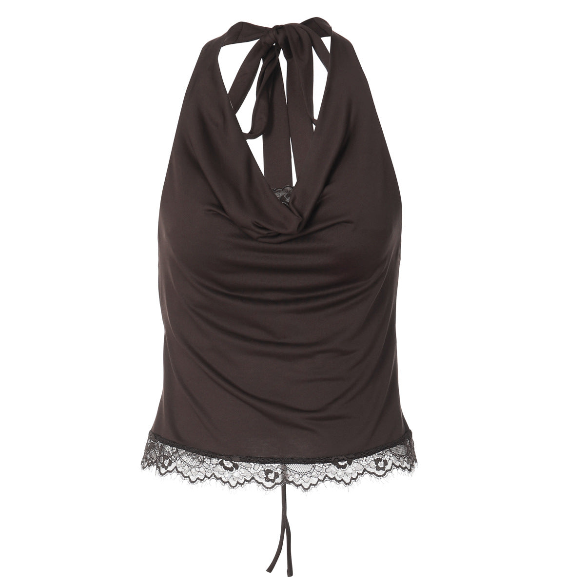 Lace Stitching Swing Collar Halterneck Vest Women Winter Sexy Inner Wear Outer Wear Slim Fit Tied Top Women