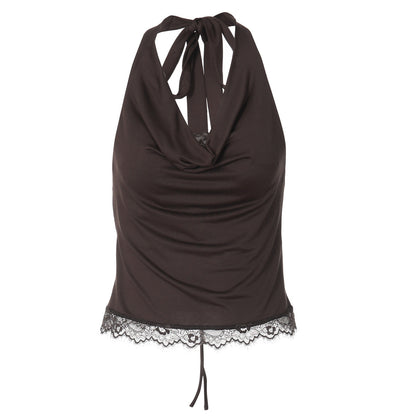 Lace Stitching Swing Collar Halterneck Vest Women Winter Sexy Inner Wear Outer Wear Slim Fit Tied Top Women