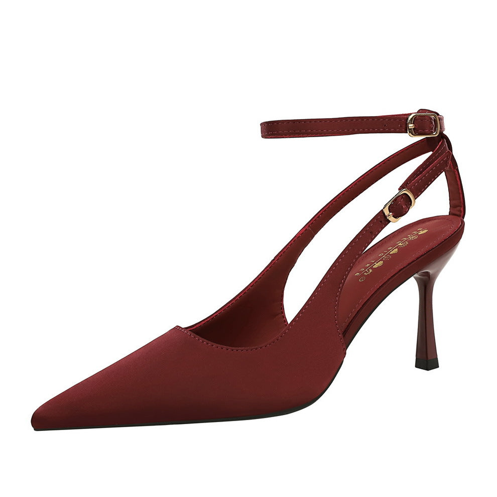 Sexy Leopard Print Stiletto Heels Women Pointed Toe Satin Hollow Out Cutout out Strap Classy Shoes