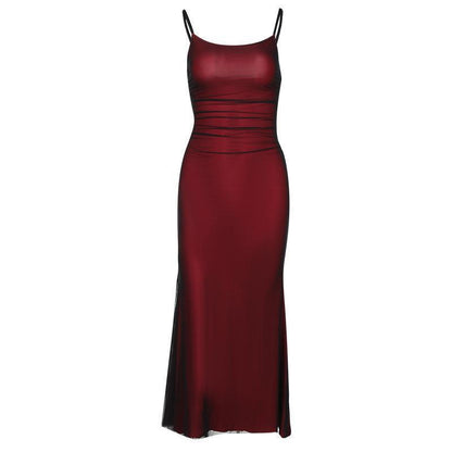 Women Contrast Color Suspenders Dress Summer Sexy Slim Fit Pure Dress for Women