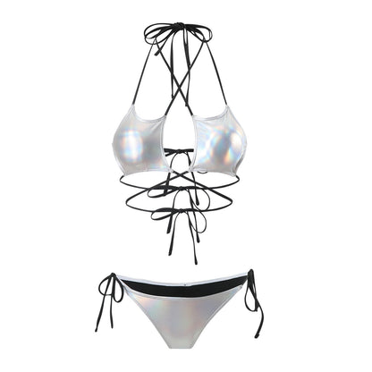 Sexy Bronzing Five Star Drawstring Strap Split Swimwear Swimsuit Bikini Bikini