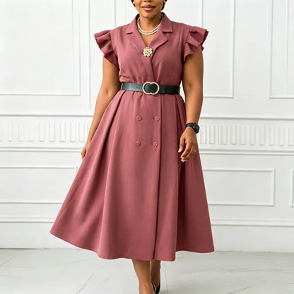 Elegant Summer Collar Elegant Double Breasted Short Sleeve Dress