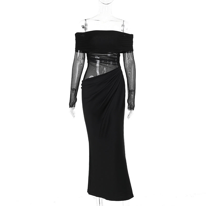 Summer Maxi Dress Sexy Off The Shoulder Mesh Hollow Out Cutout Dress Women