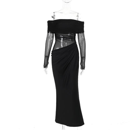 Summer Maxi Dress Sexy Off The Shoulder Mesh Hollow Out Cutout Dress Women