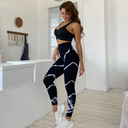 High Top Sports Yoga Pants Sexy Hip Lifting Moisture Absorption Quick Drying Outfit Tie Dyed Ankle Length Pants