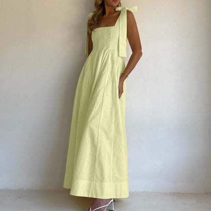 Women Clothing Suspenders Dress Summer Sleeveless Square Collar Vest Dress Casual Dress